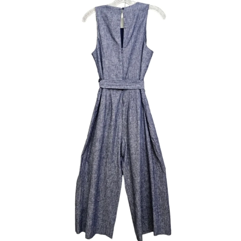 Nwot Banana Republic Blue Chambray Sleeveless Wideleg Midi Jumpsuit